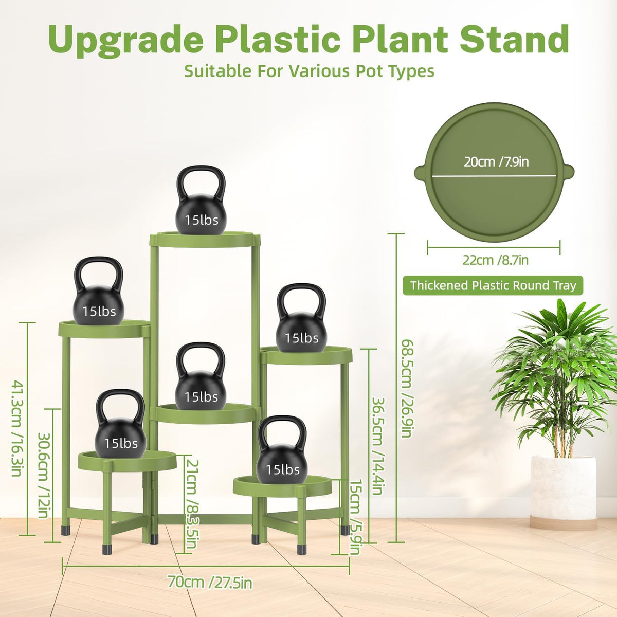 iDavosic.ly 6 Tier Folding Plant Stand Indoor Outdoor with Plastic Tray, Tiered Corner Flower