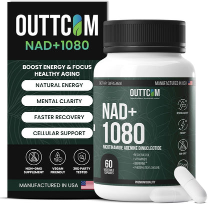 NAD+ Supplement w/ Resveratrol, B12, Phosphatidylcholine & Bioperine – 900mg NAD+ Capsule, 60