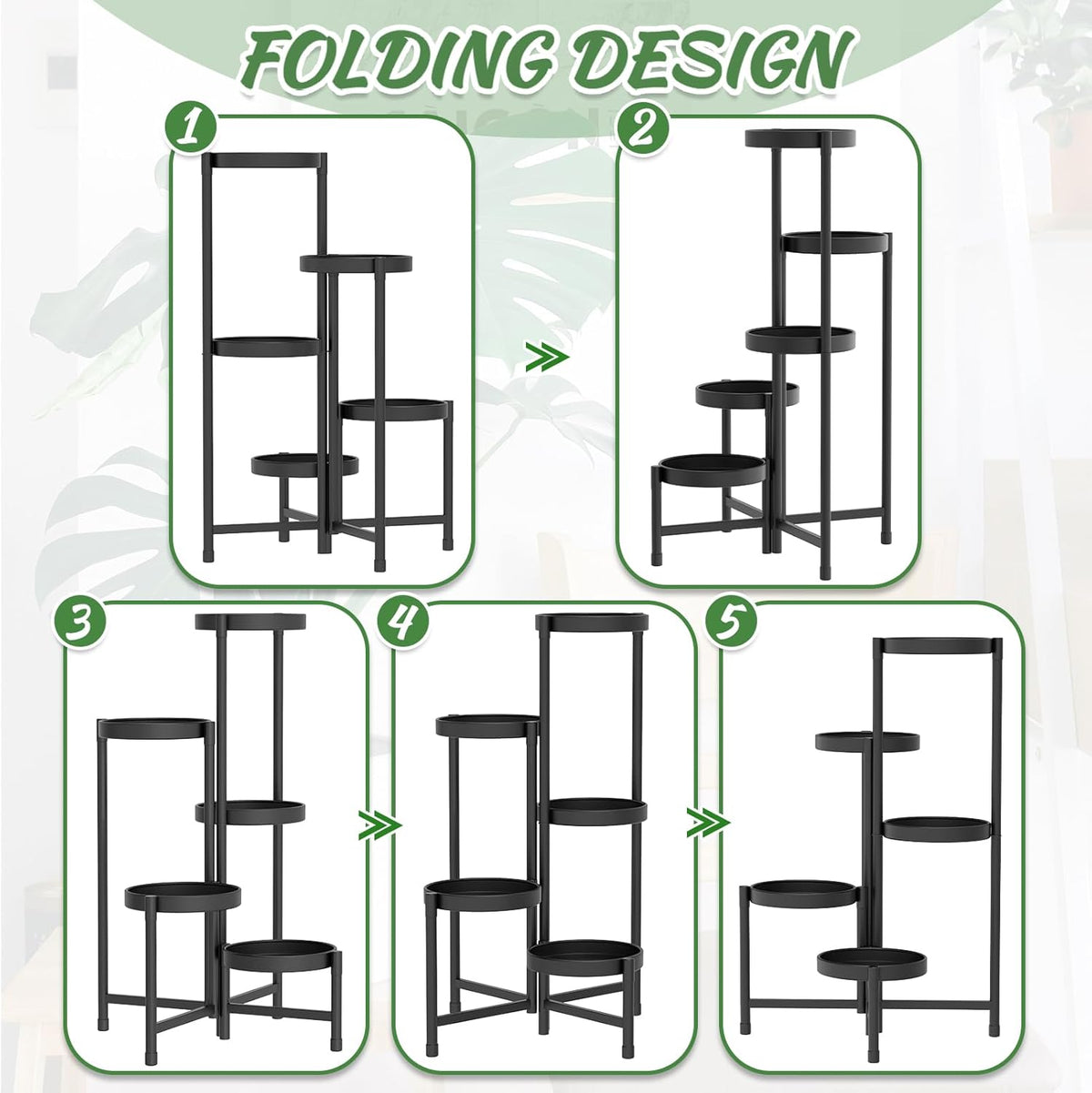 iDavosic.ly Plant Stand with Garden Tools, 5 Tier Corner Metal Flower Display Holder Shelf Indoor