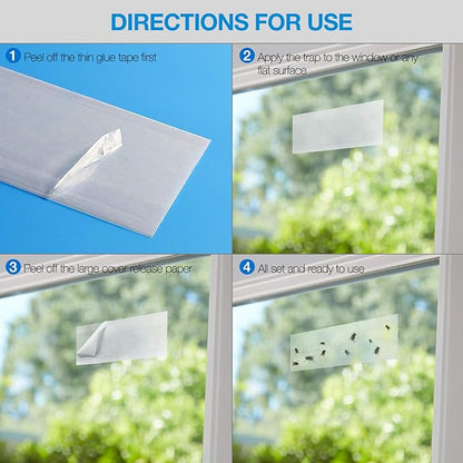 Faicuk 20-Pack Clear Window Fly Traps Sticky Flys Strip for Indoor Houseflies Nontoxic and