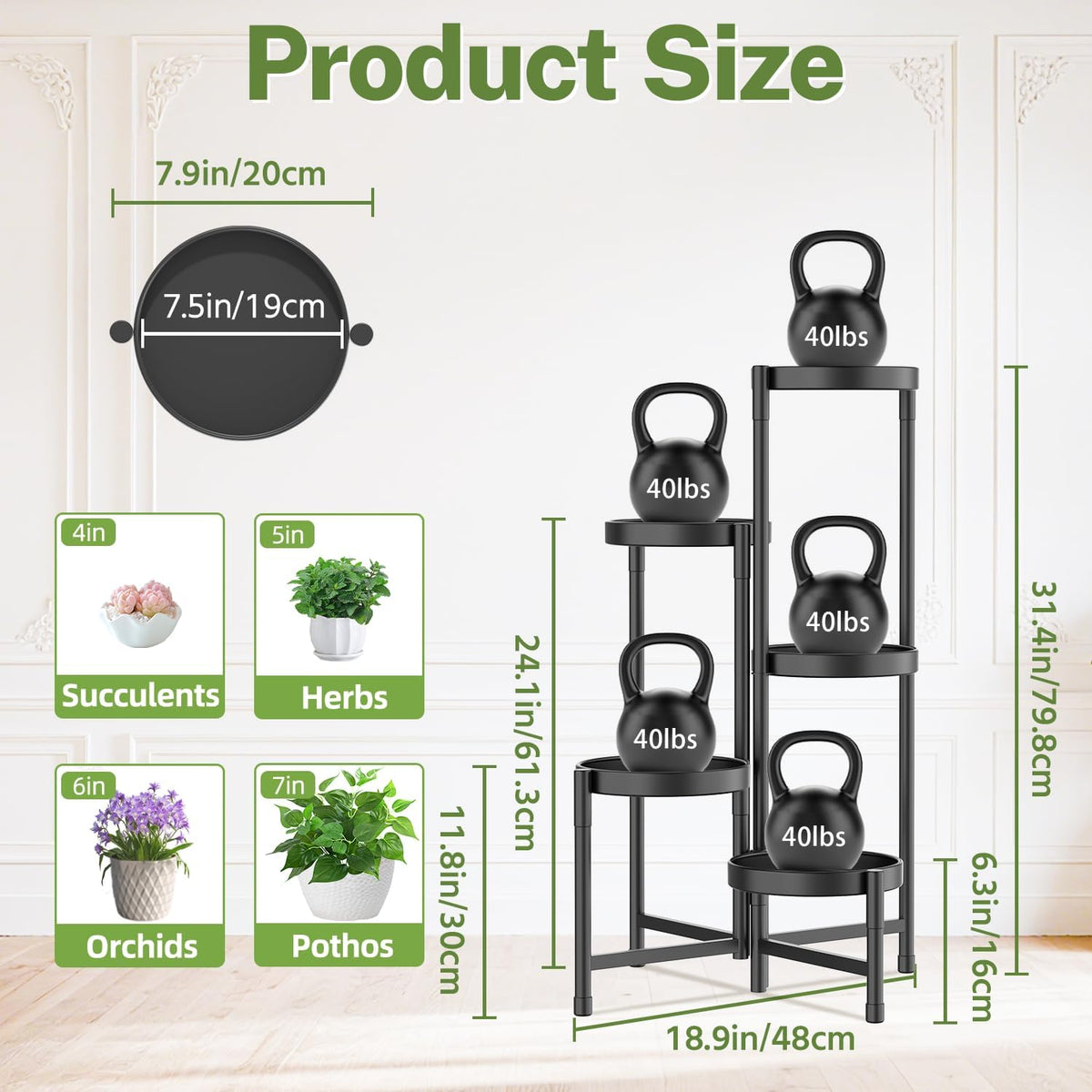 iDavosic.ly Plant Stand Indoor Outdoor, 5 Tier Corner Metal Flower Display Holder Shelf, Folding