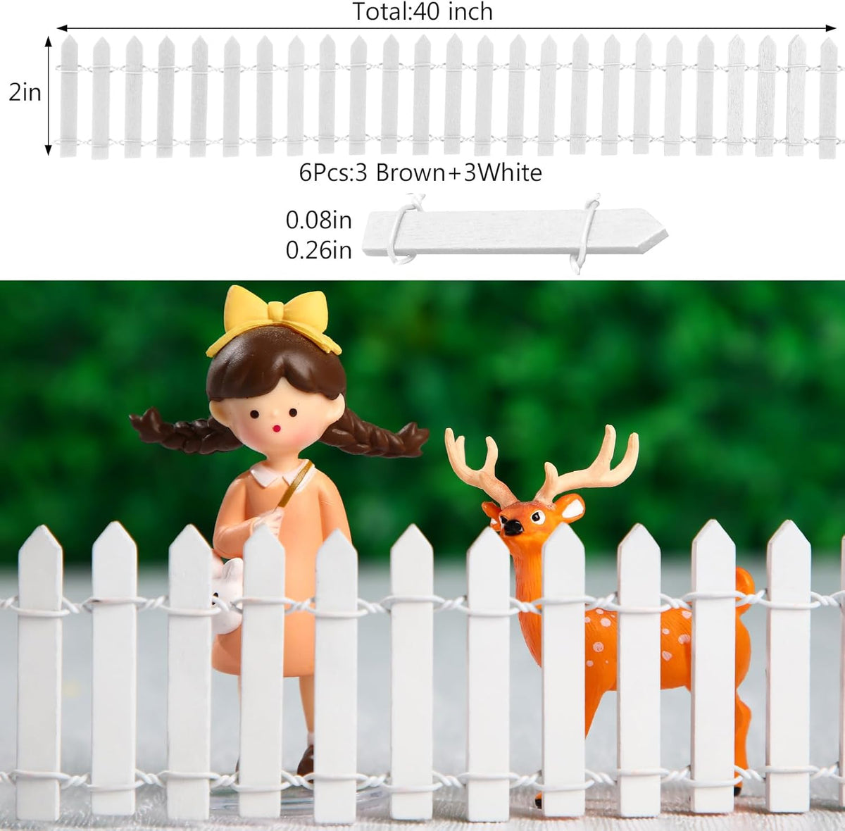 Kigley 6 Pcs 40 Inch Fairy Fence Wood Miniature Garden Picket Fence Decorations for DIY Plant Pot