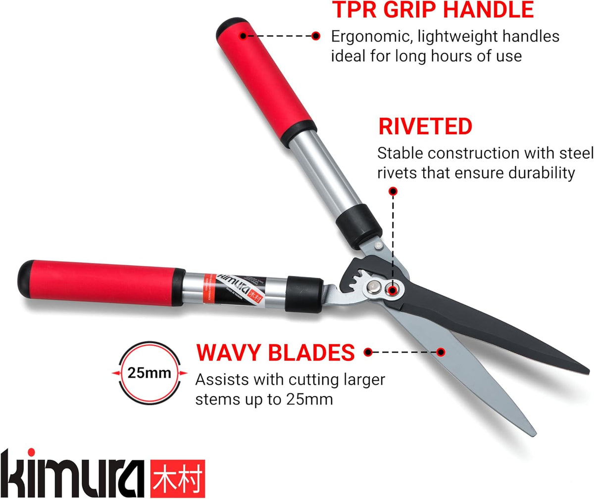 Kimura® Pro Heavy Duty Hedge Shears - Premium Garden Clippers with Patented Gearing Technology