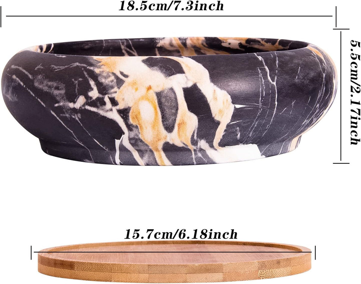 ARTKETTY Succulent Pots - 7.3 Inch Ceramic Bonsai Pots with Trays Set of 2, Large Succulent Plant