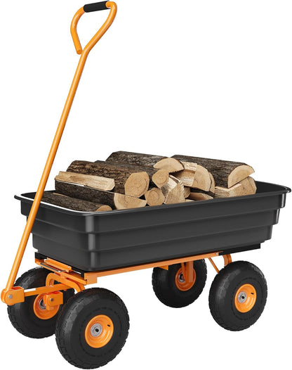 6 Cu.Ft. 1200Lbs Garden Cart Dump Wagon, Heavy-Duty 4 Wheel Wheelbarrow Yard Cart with 13-Inch