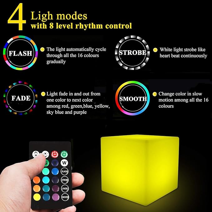 8-in Solar Cube Light Outdoor Waterproof, 16 Colors Illuminate Cube Floor Lamp, Dimmable Glowing