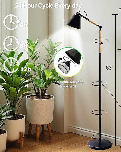 Standing Plant Grow Light, LED Growing Light Full Spectrum for Indoor Plants，4/8/12H Timer, Flow