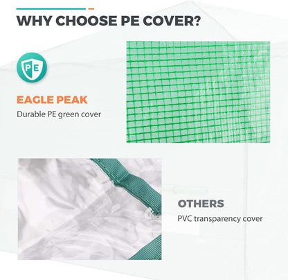 EAGLE PEAK Replacement Cover for 12x8 Portable Walk-in Pop up Greenhouse, Front and Rear Roll-Up