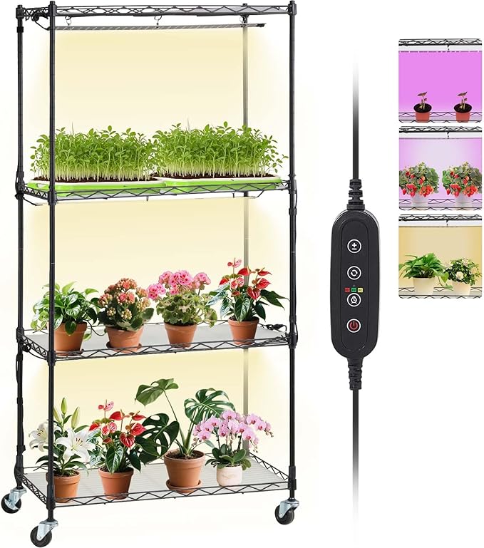 VEVOR Plant Stand with Grow Light, 4-Tier Plant Shelf with 45W Full Spectrum Grow Light, 3 Mode