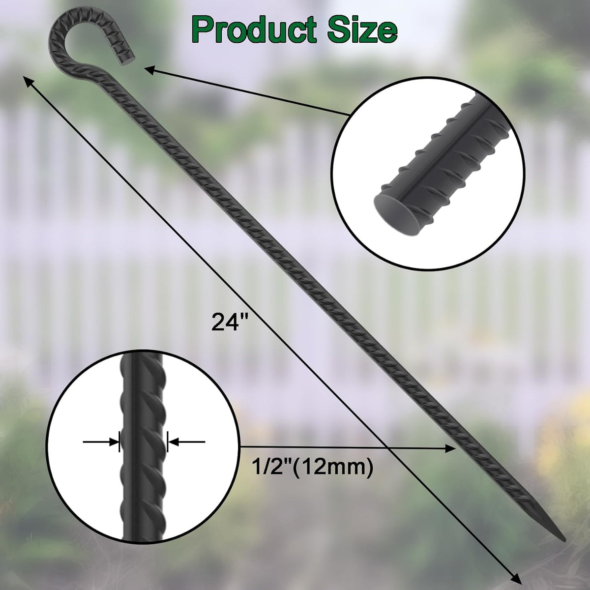 Rebar Stakes 24 Inch with Loop (Set of 6) | 1/2 Inch Thick Tree Stakes and Supports, Steel Tarp