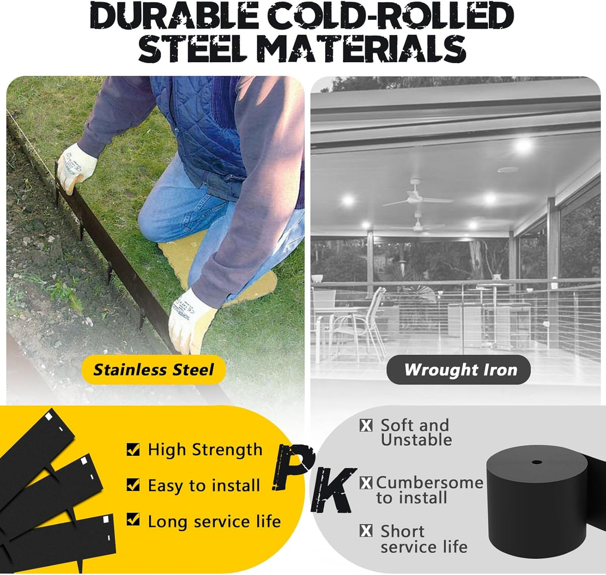5Pack Galvanized Steel Landsacpe Edging,40“/L x 6.5"/H No Dig Edging for Landscaping,Garden Edging