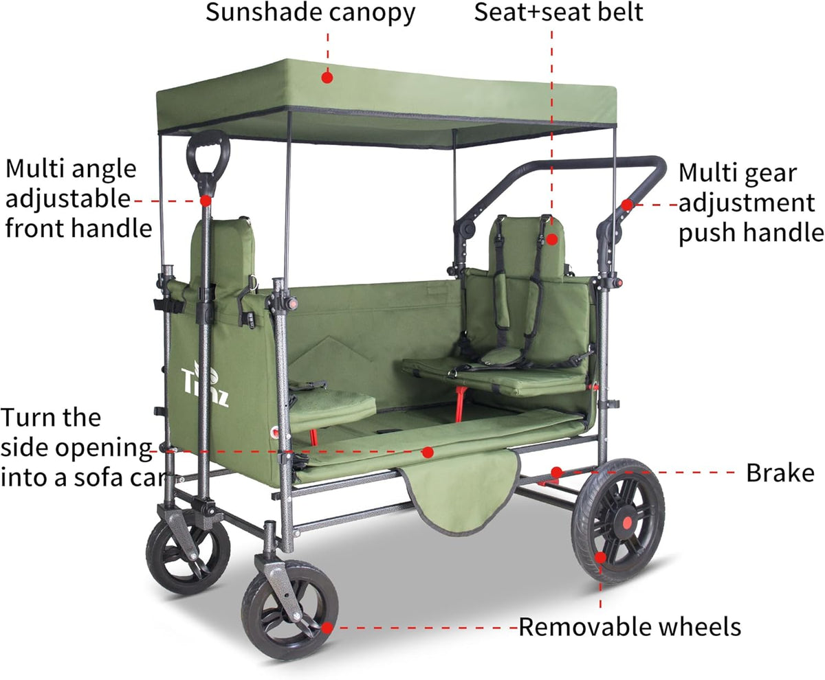 TMZ Collapsible Wagon Cart with Side-Opening Seat Conversion Design, Foldable Utility Wagon with 2