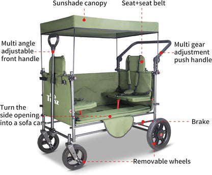 TMZ Collapsible Wagon Cart with Side-Opening Seat Conversion Design, Foldable Utility Wagon with 2