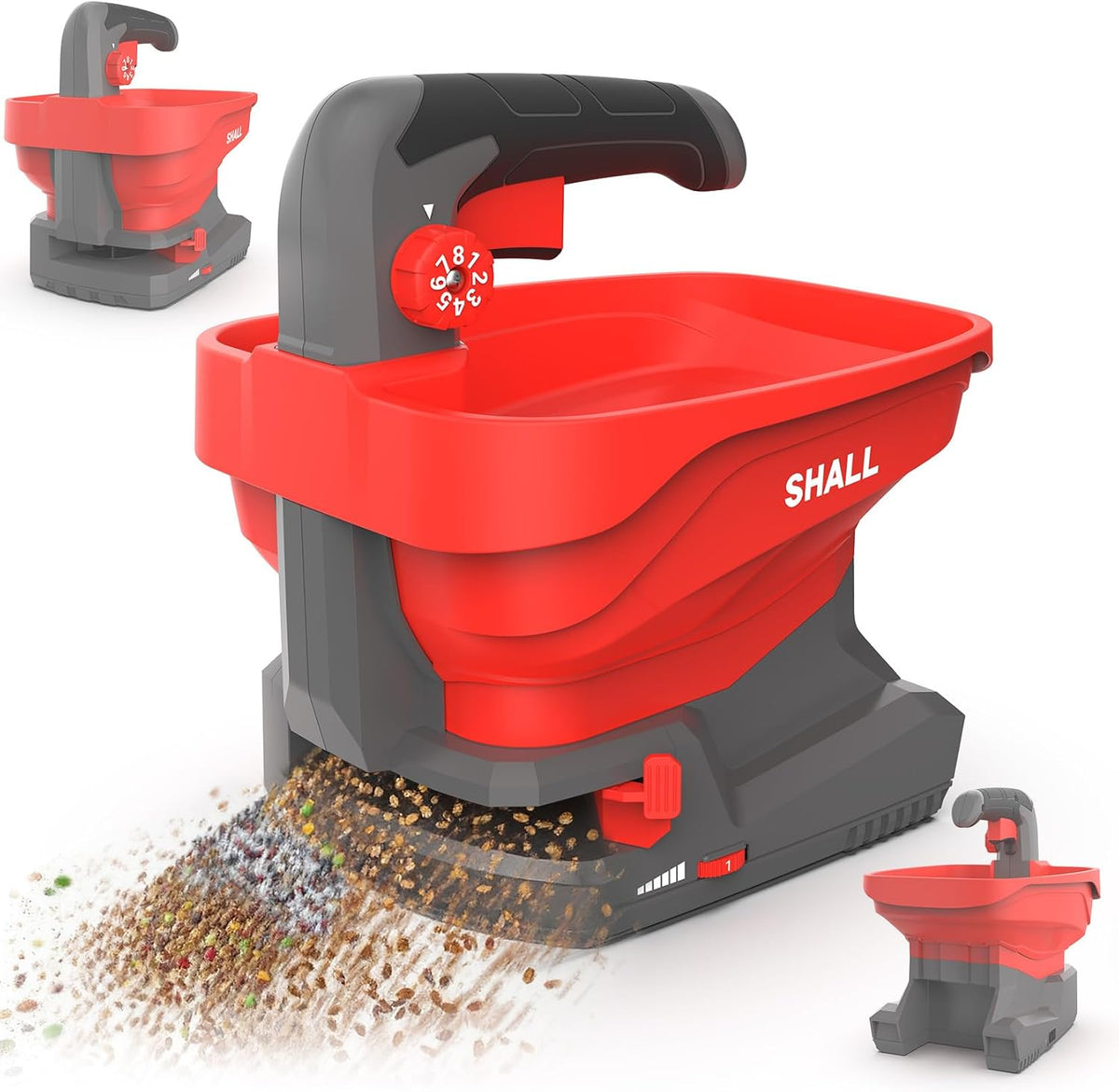 SHALL Battery Powered Fertilizer Spreader, 7.2V Rechargeable Seed Spreader for Salt, De-Icer, Earth