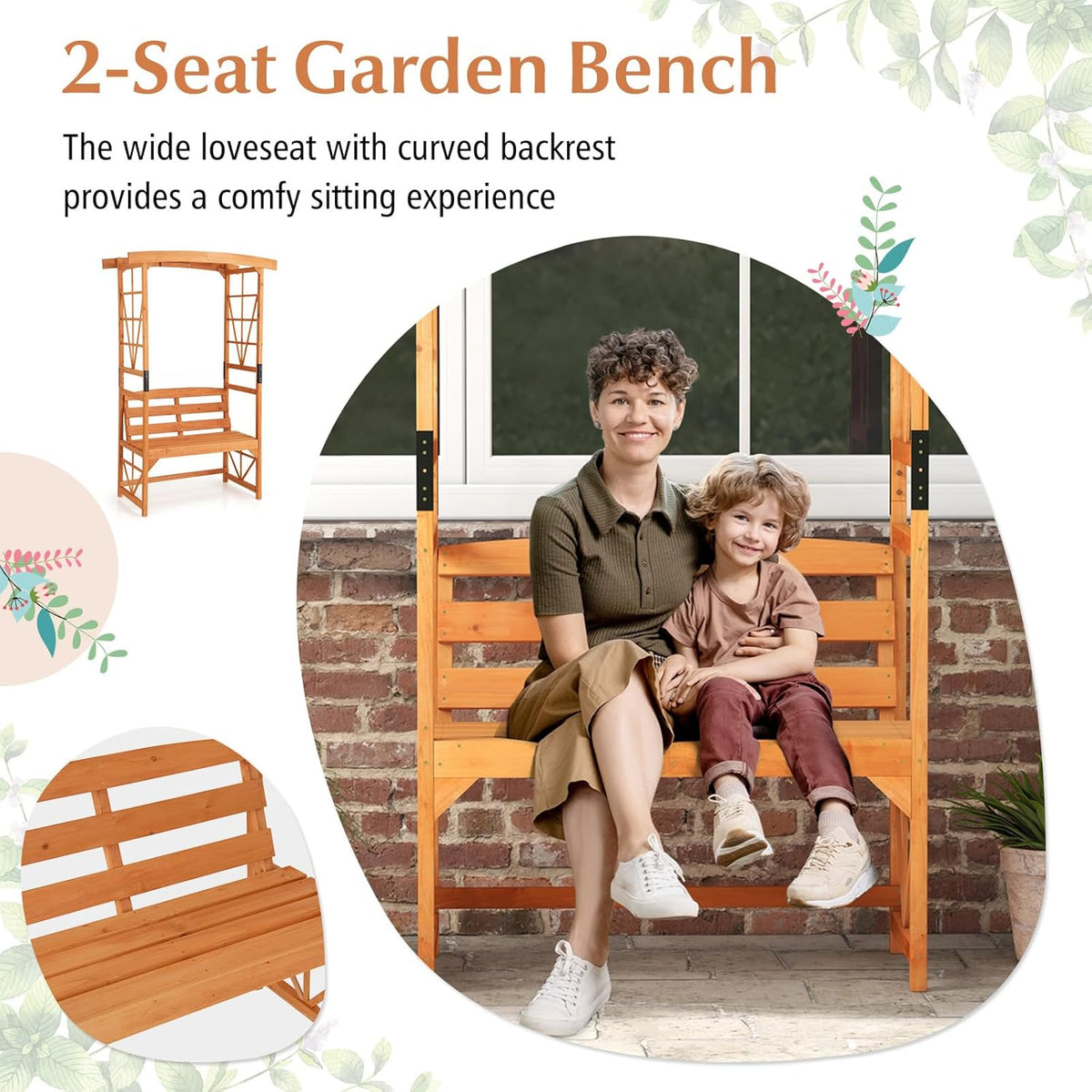 Giantex Garden Arbor with Bench - Wooden Garden Arch Trellis for Climbing Plants Vines, 2-Person