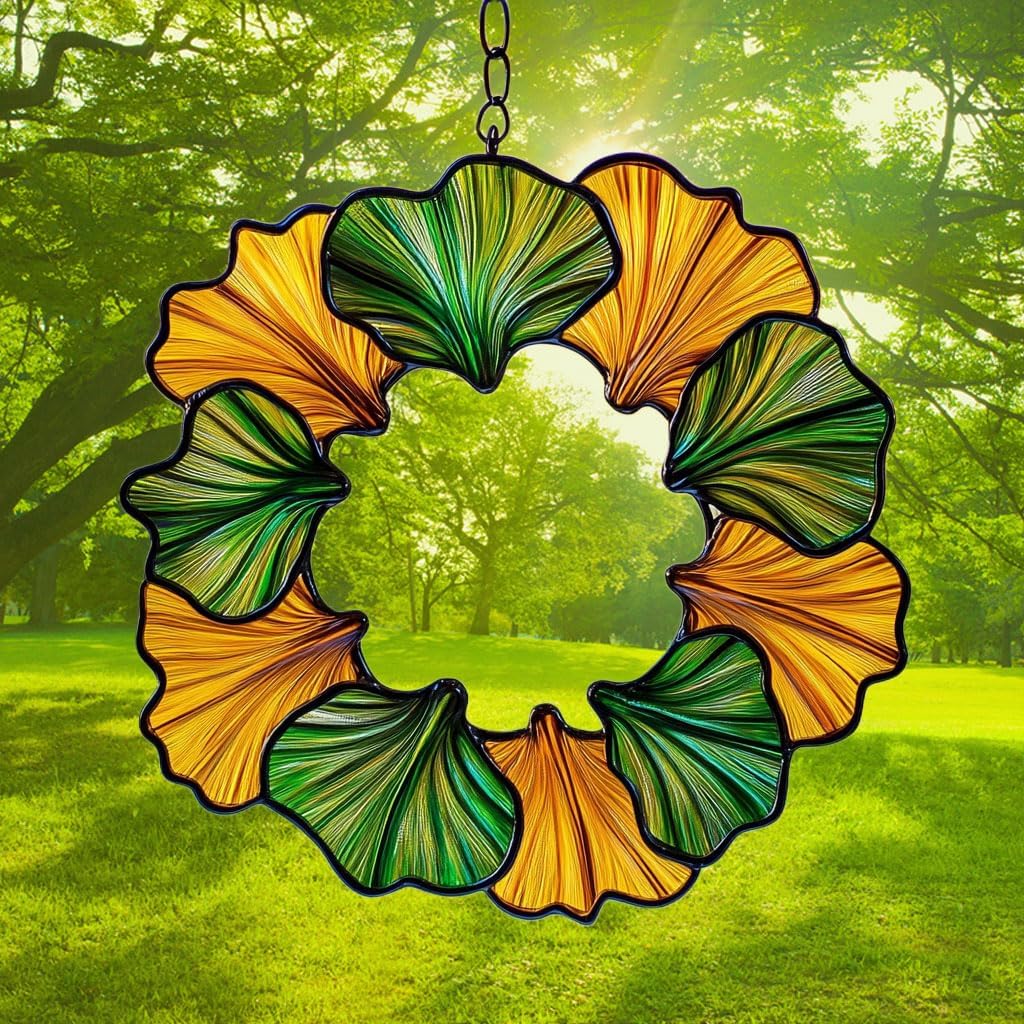 Ginkgo Wreath Acrylic Suncatcher Stained Glass Effect Window Car Hanging Christmas Ornament Indoor