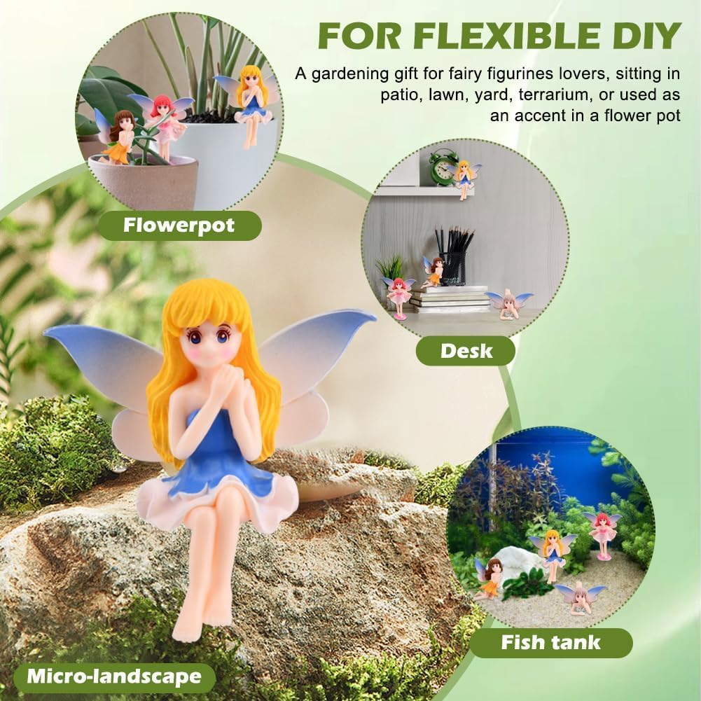 2 Pcs Enchanting Small Fairy Figurines with Fly Wings - Miniature Fairy Garden Accessories for DIY