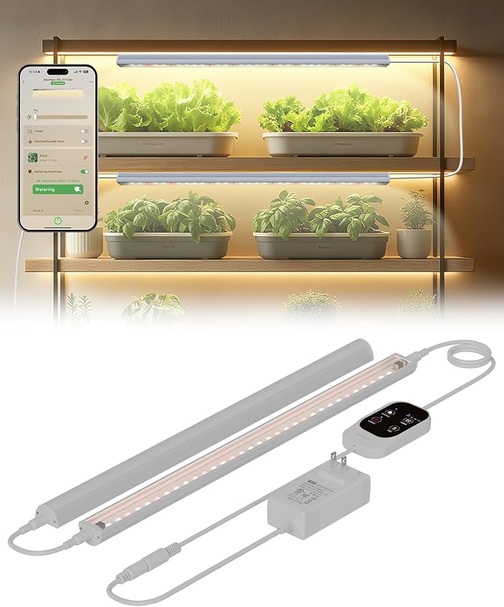Smart Grow Light for Indoor Plants,3500K Full Spectrum LED Plant Light Strips with 3/9/12H Auto