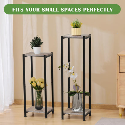 Tall Plant Stand Indoor,31 Inch Plant Stands,2 Tier Metal Plant Stand with Heavy Duty Wood,Greige