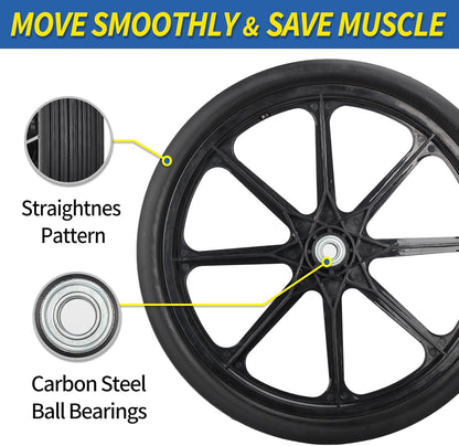 20" Flat Free Tire and Wheel, with 3/4" & 5/8" Bearing, 2.45" Centered Hub, Replacement Wheel For