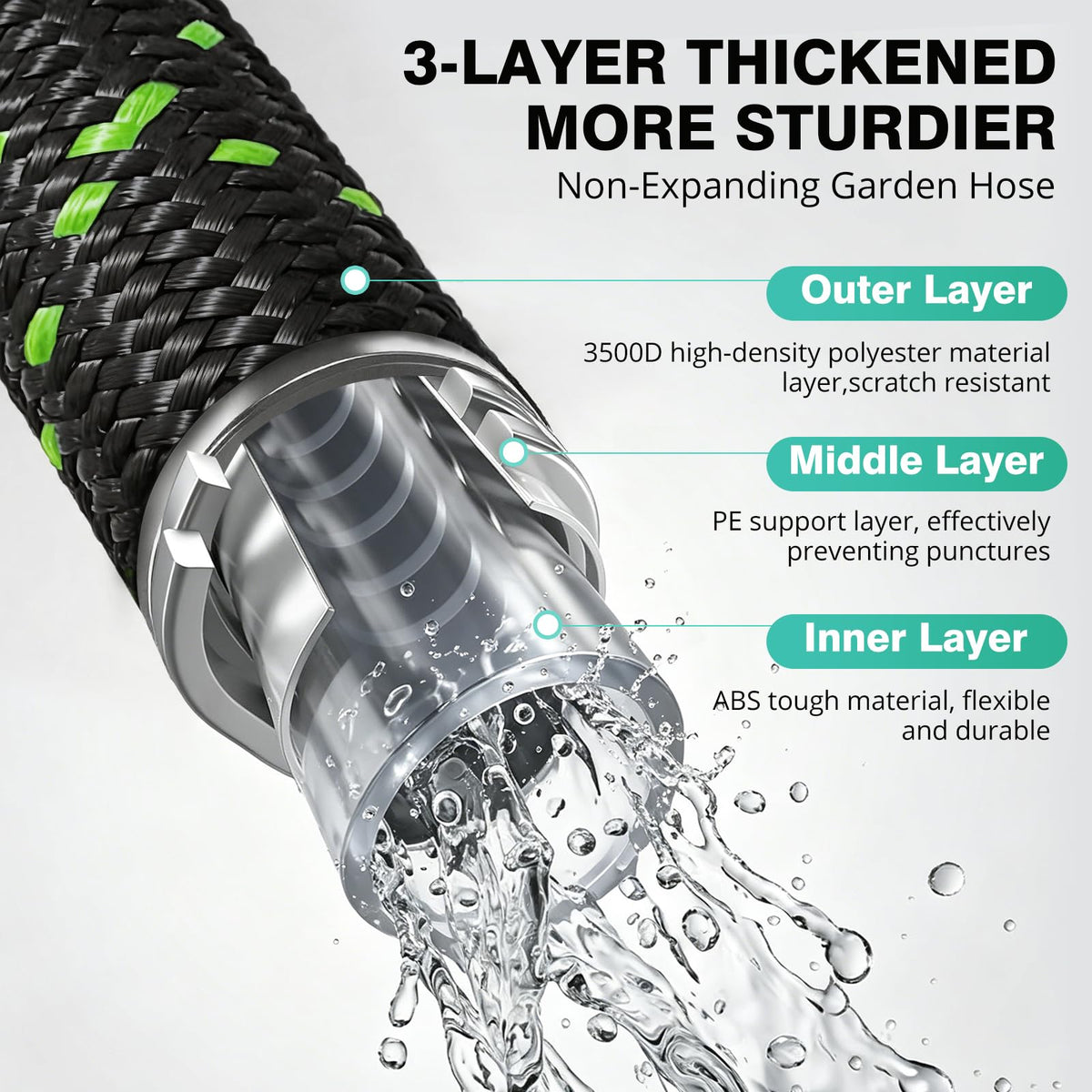 SOLMIO Lightweight Garden Hose,50ft Non Expandable Water Hose with Nozzle
