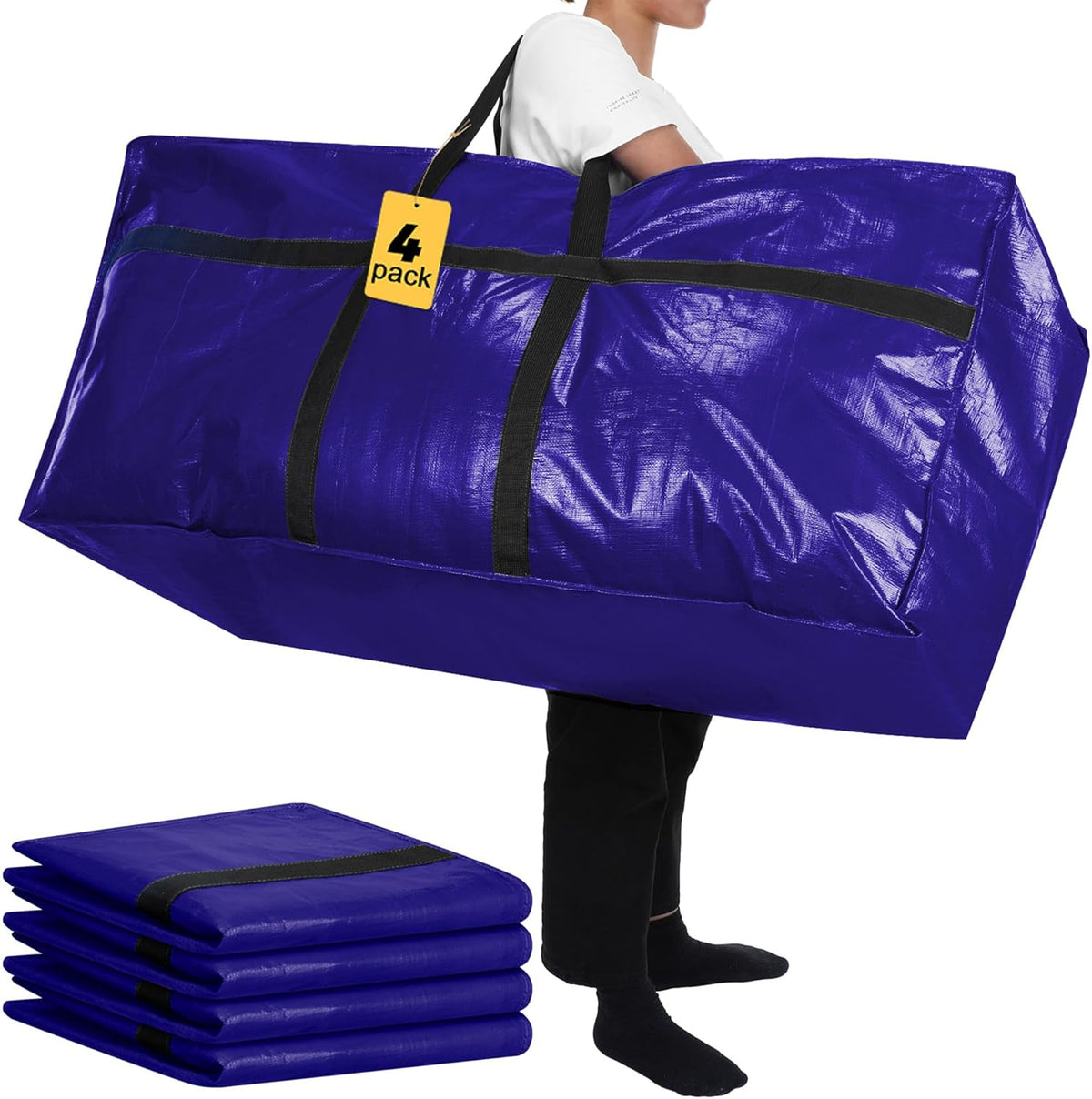 4 Pcs 66 Gallon Large Moving Bags with Zipper and Handles Foldable Storage Duffle Bags Heavy Duty