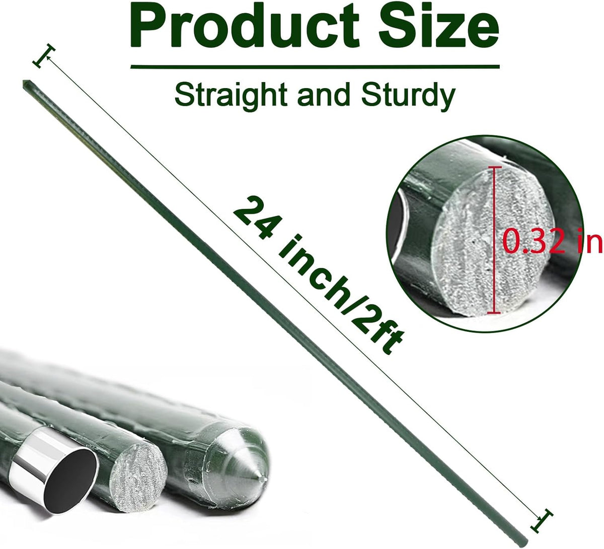 Garden Stakes 24 Inch, 2ft Metal Plant Stakes 30 Pack for Gardening and Farm, Plastic Coated Plant