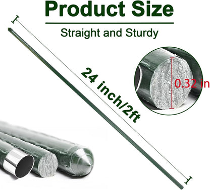 Garden Stakes 24 Inch, 2ft Metal Plant Stakes 30 Pack for Gardening and Farm, Plastic Coated Plant