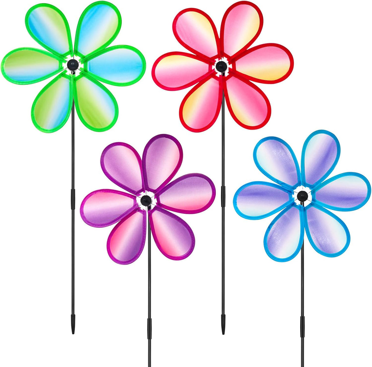 4PCS Wind Spinners for Yard and Garden 11 Inches Colorful Lawn Pinwheels Flower Wind Spinners