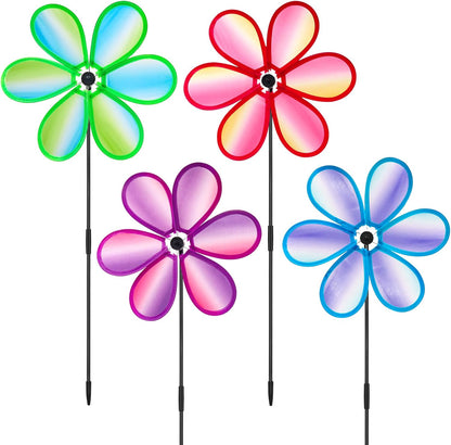 4PCS Wind Spinners for Yard and Garden 11 Inches Colorful Lawn Pinwheels Flower Wind Spinners