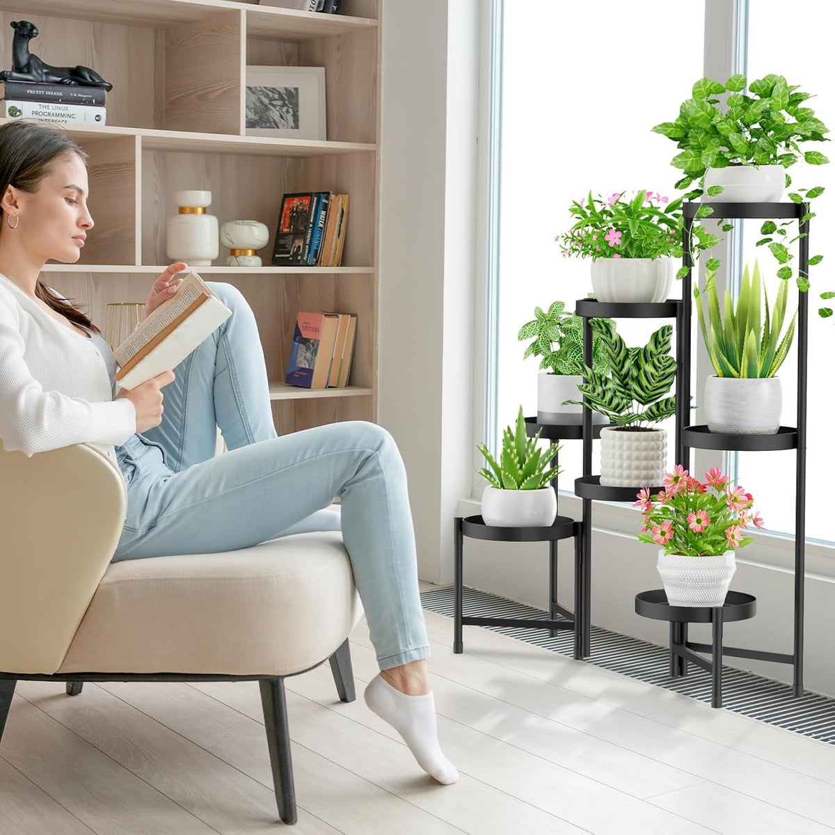 iDavosic.ly Plant Stand Indoor Outdoor, 7 Tier Corner Metal Flower Display Holder Shelf, Folding