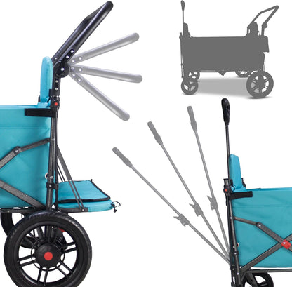 Collapsible Foldable Wagon Cart with Quick-Release Wheels & 2 Seats - Heavy-Duty Utility Wagon