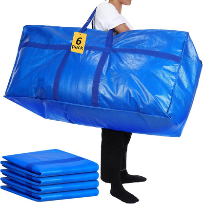 6 Pcs 66 Gallon Large Moving Bags with Zipper and Handles Foldable Storage Duffle Bags Heavy Duty