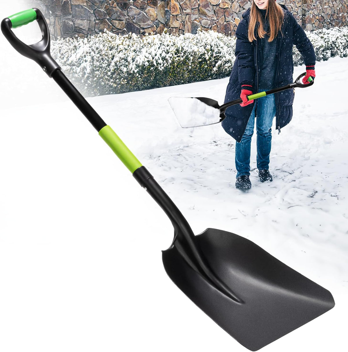 IDZO Aluminum Steel Scoop Shovel Heavy Duty, Ideal Height 44 1/2 Inches Metal Shovel with Strong