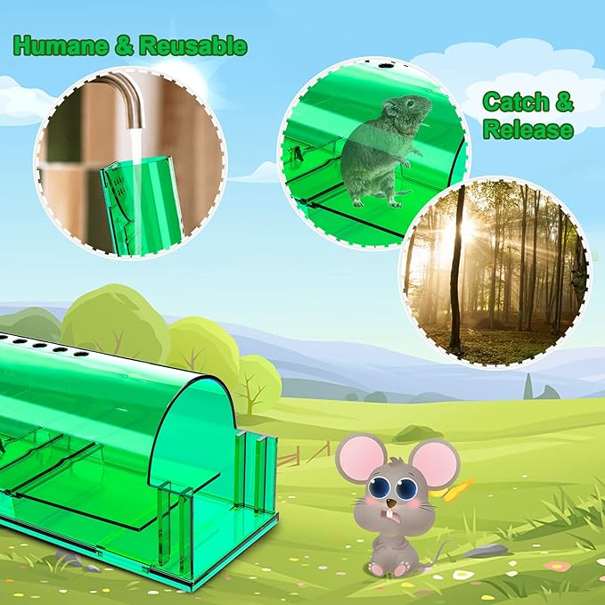 4 Pcs Humane Mouse Traps Indoor for Home, Live Mouse Trap, Reusable Mice Trap Catcher for House &