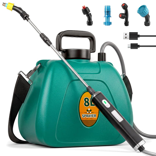 Battery Powered Garden Sprayer 2 Gallon, 7.4V High Pressure Rechargeable Weed Sprayer with 3