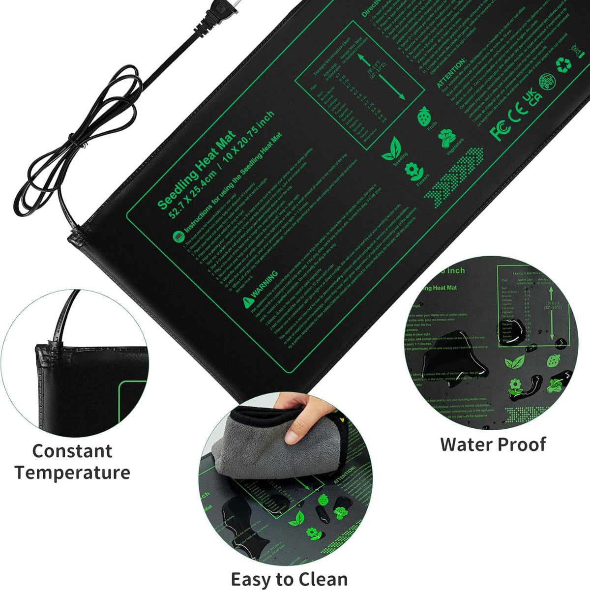 Seedling Heat Mat Durable Waterproof Plant Heating Pad 10"x 20.75" for Germination, Indoor