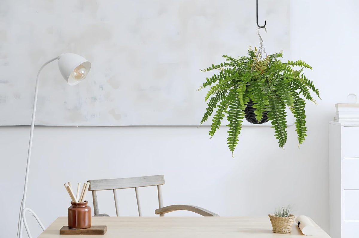 Hollyone Artificial Fern Hanging Basket Plant 25" Boston Ferns 31 Leaves Greenery Plants with