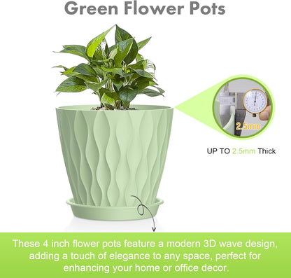 4 inch Small Plastic Nursery Pots, 5 Pack Water Ripples Plant Pots for Indoor Plants, Flower Pots