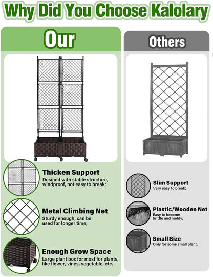 Kalolary 170CM Raised Garden Bed with Metal Trellis, Large Plastic Planter Box with Drainage Hole
