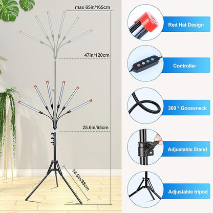 6-Head Grow Light with Stand and Timer, 54 Watt Power Home Plug LED Grow Lights for Indoor Plants