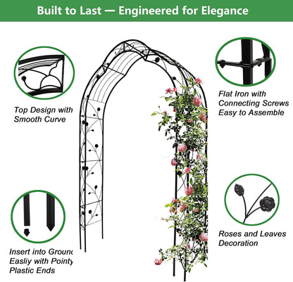 Metal Garden Arch 98.4" H Garden Arbor Trellis Climbing Plants Support Rose Arch Outdoor Lawn