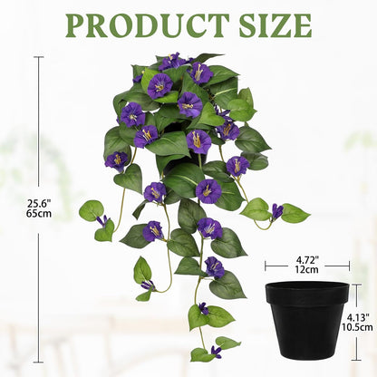 Briful Artificial Hanging Flowers in Pot 25.6" Faux Silk Morning Glory Flower Vine with Cascading