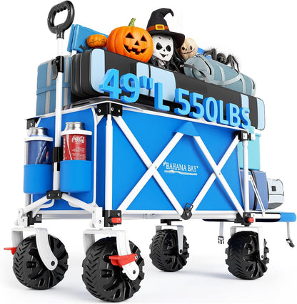 Old Bahama Bay 550lbs Extra Long 49" L Beach Wagon with Big Wheels with Brake for Sand, Collapsible