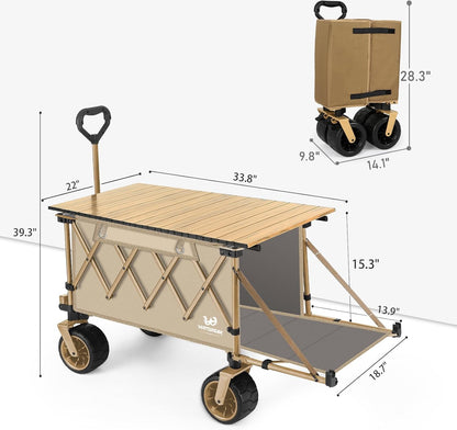 Whitsunday Collapsible Folding Wagon with Table,Heavy Duty Utility Beach Wagons with Opened