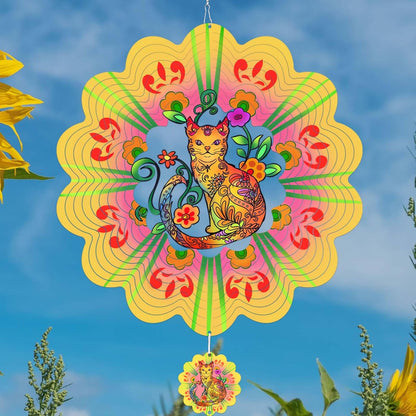 Cat Wind Spinners for Yard and Garden,12 Inch 3D Stainless Steel Hanging Kinetic Yard Art Wind