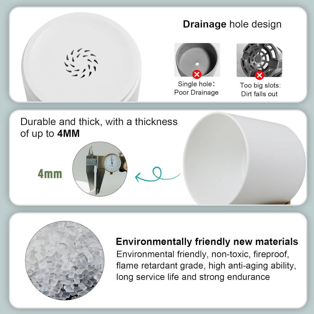 5 Pack Cylindrical Flower Pots with 7/6.5/6/5/4 inch, Modern Small Plastic Plant Pots with Drainage