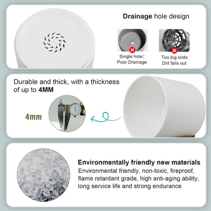 5 Pack Cylindrical Flower Pots with 7/6.5/6/5/4 inch, Modern Small Plastic Plant Pots with Drainage