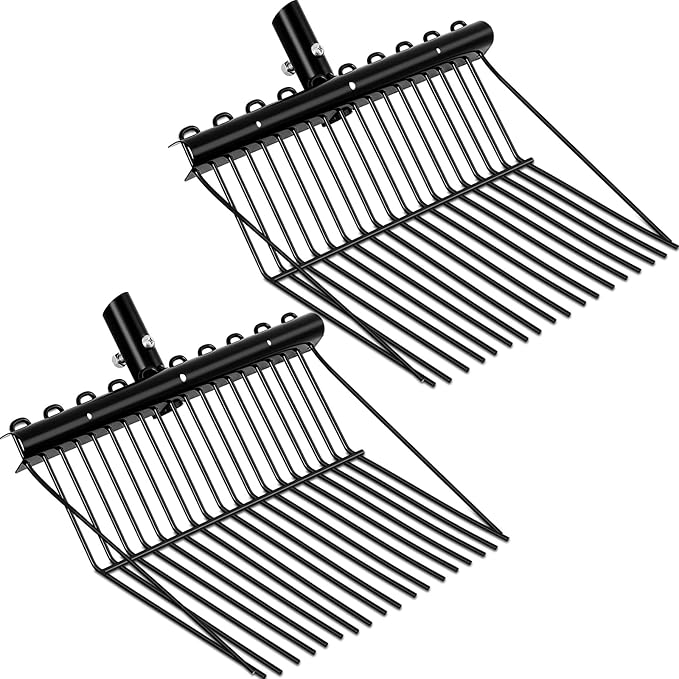 Tandefio 2 Pack Pitchfork Replacement Head Metal Horse Manure Rake Gardening Pitch Fork with Angled