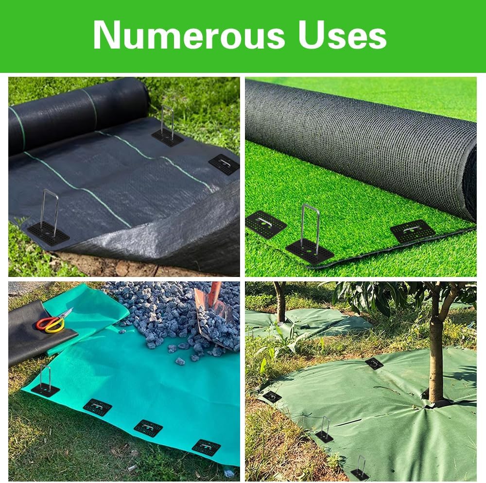 Bakulyor 50 Pcs Landscape Staples + 50 Pcs Gasket, 6 Inch Garden Stakes Staples 11 Gauge U Shaped